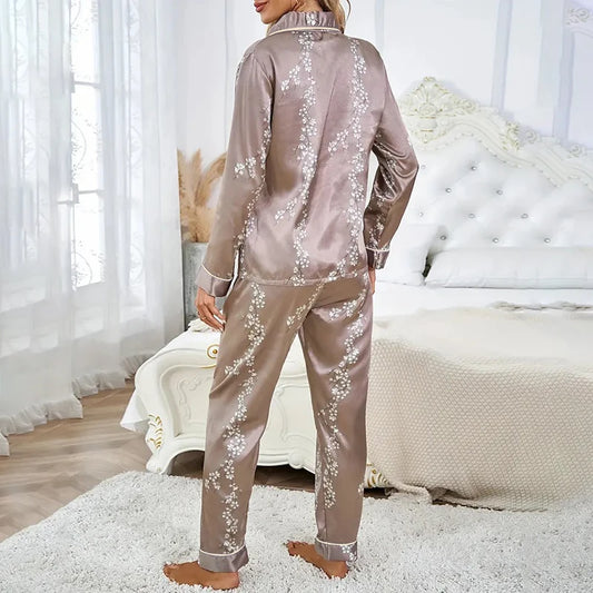 Satin Floral Detail Pajama Set