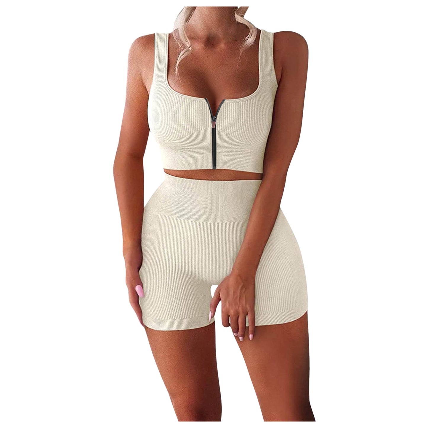 Soft Sculpt Ribbed Lounge Set- Zipped Tank & Short