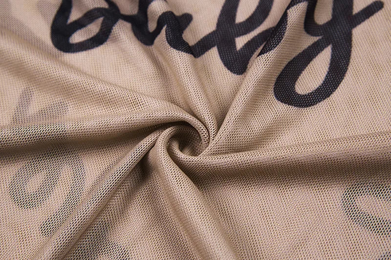 After Hours Letter Print Mesh Bodysuit — Long Sleeve