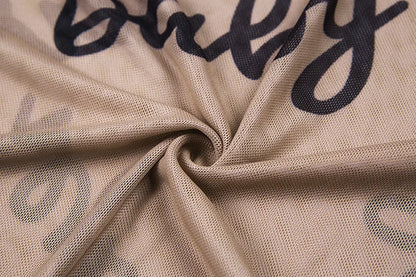 After Hours Letter Print Mesh Bodysuit — Long Sleeve